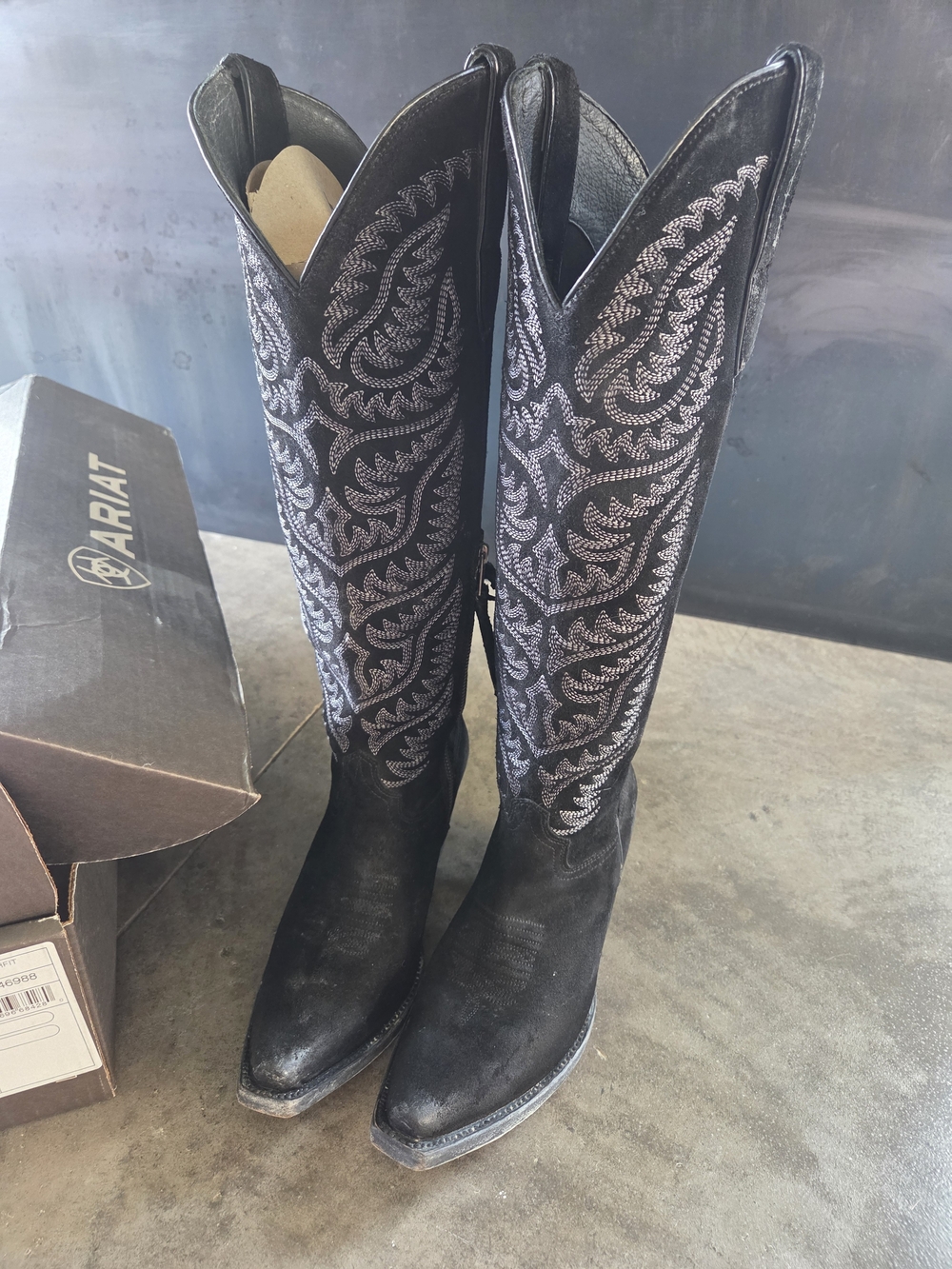 Ariat Women's Laramie Black Suede StretchFit Snip Toe Tall Cowboy Boots 9.5